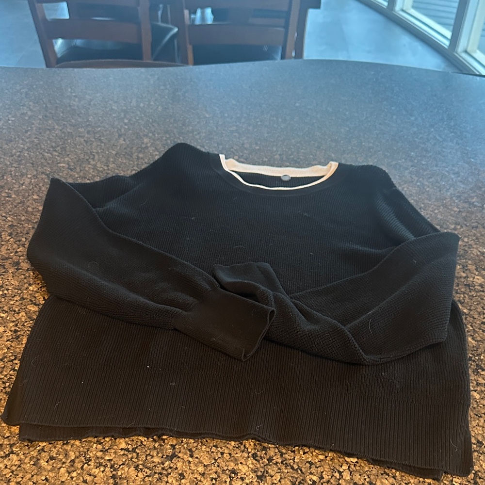 Margaret O'Leary Black Crewneck Sweater with Cream Trim